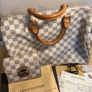 LV Damier Azur Speedy 35 bag + PF Joey wallet